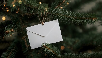 Envelope Ornament Hanging on Pine Tree