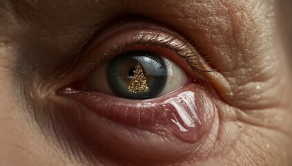 Eye with Christmas Tree Reflection and Tear