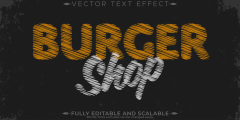 Burger pizza logo text effect, editable fast food and logo customizable font style