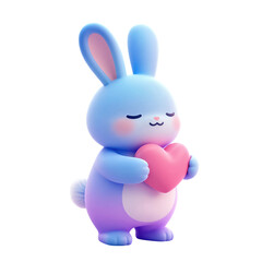 Obraz premium Cute blue bunny holding a pink heart