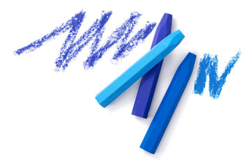 Colorful chalks with scribbling isolated on white background, Crayon ,Top view