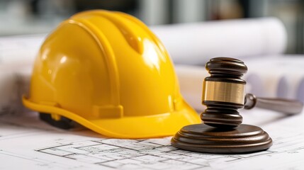 Conceptual Construction Legal Matter with Hard Hat and Gavel Arrangement
