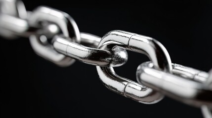Obraz premium Close up Shiny Silver Chain Link Detail on Dark Backdrop Abstract