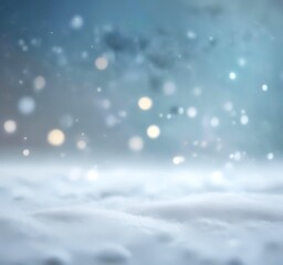 Fototapeta premium Elegant winter holiday background with soft falling snow, icy blue and white color palette, subtle bokeh lights