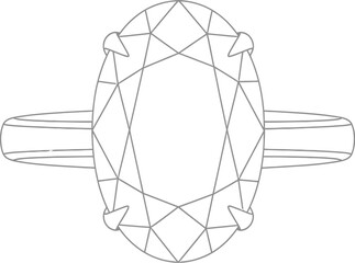 Simple black and white line art drawing of an oval cut solitaire engagement ring design template