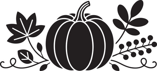 Autumn pumpkin with leaves and berries