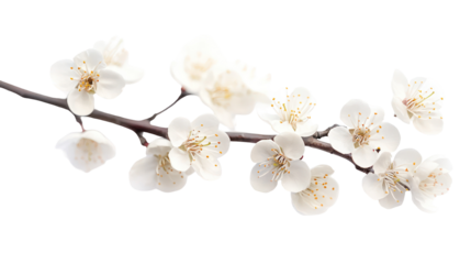 Plum blossom branch with delicate flowers winter seasonal symbol on transparent background