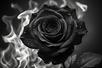 Dark Romantic Rose Burning in White Fire.