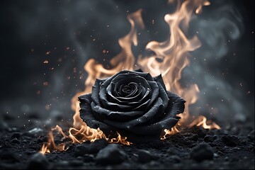 Black Rose in Flames Minimalist Concept.