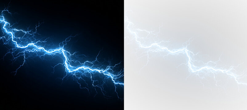 Electric blue lightning bolts illuminate the storm with intense light and energy. Sparks flash danger while thunder rolls across the sky. PNG format preserves every bolt.