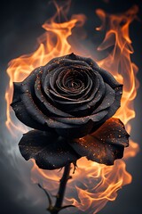 Black Rose on Fire in High Contrast Monochrome.