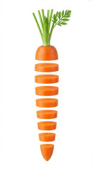 Carotte d&eacute;coup&eacute;e en l&eacute;vitation verticale sur fond blanc