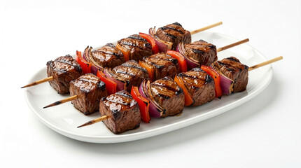 Brochettes de b&oelig;uf grill&eacute;es aux poivrons et oignons rouges