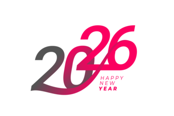 Modern typography design for new year 2026 with pink and grey gradient on black background