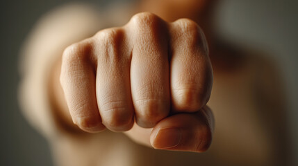 Close-up of male fist in strong powerful gesture