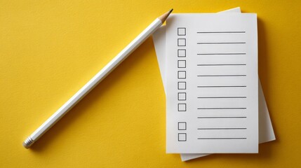 Checklist and pencil on yellow background