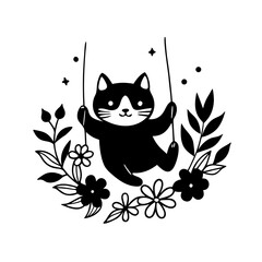 black cat with flowers