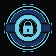 Futuristic Modern Lock Enclosed in a Circular Frame Symbolizing Digital Security, Data Protection, Privacy, and Advanced Technology Systems