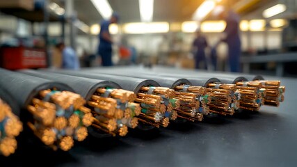 Copper Cable Reels Bundles Exposed Wires Industrial Manufacturing Factory Workshop