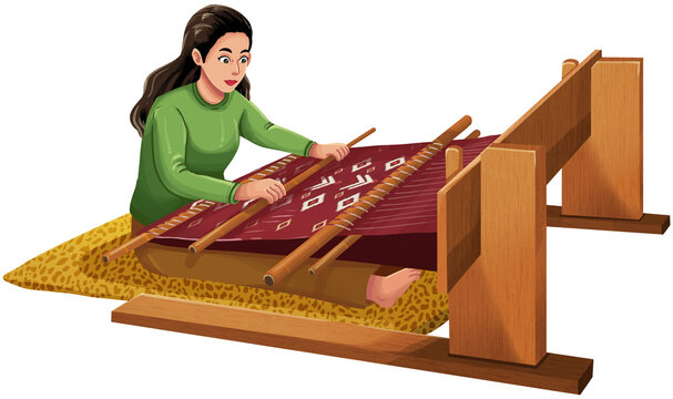 Indonesian Woman Weaving Tenun Ikat Illustration