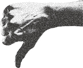 Hand retro y2k stipple design finger halftone brutalist urban vector png with clear background, gesture 2000s photocopy grunge tattoo gen z effect