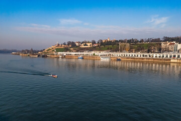 Belgrade, Serbia - December 20, 2025: Kalemegdan Fortress and Sava River photographed by drone 