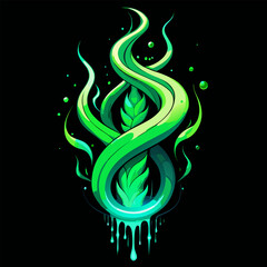A vibrant green flame intertwined with wheat and dripping elements