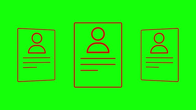Resume animation motion graphics with profile cards appearing on bright green background