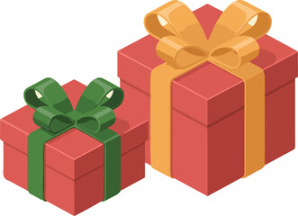 Obraz premium Red Gift Box Illustration – Holiday Presents with Green & Yellow Ribbons and Decorative Bows
