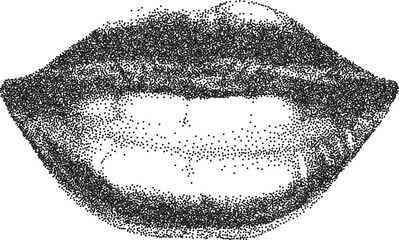Mouth smile retro y2k stipple design lip halftone brutalist urban vector png with clear background, tongue 2000s photocopy grunge tattoo gen z effect