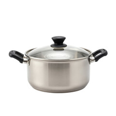 Stainless steel pot with glass lid and black handles