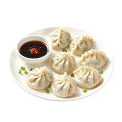 Steamed Dumplings Served with Soy Sauce and Chili Flakes.