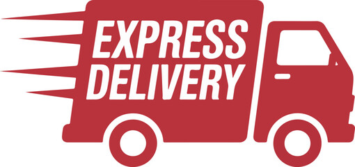 Red Express Delivery Truck Icon with Motion Lines