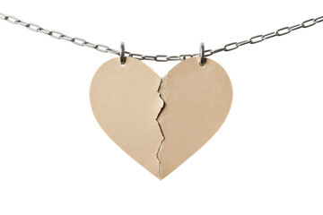 Torn Paper Heart Hanging on Metal Chain