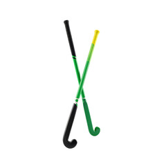 Two crossed field hockey sticks in green and black