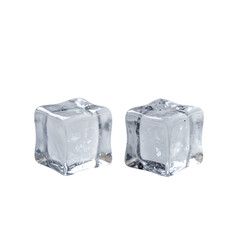 Two clear ice cubes with water droplets