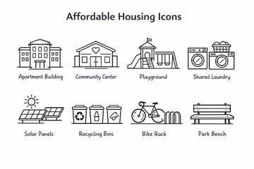 Naklejka premium A collection of simple icons representing affordable housing solutions