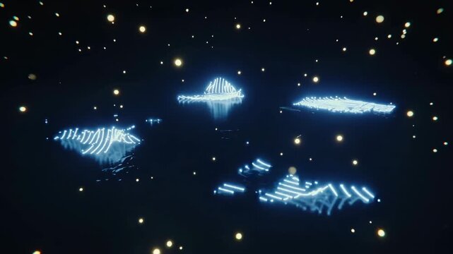 Abstract light wave glowing photon cluster blue neon double slit interference pattern luminous particle wave trail quantum light energy field cosmic