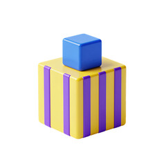 Yellow and Purple Striped Cube With Blue Cube on Top