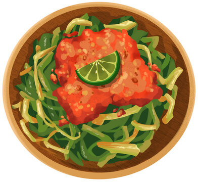 Indonesian Food Plecing Kangkung Illustration