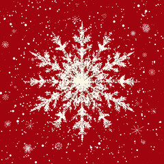 Vector Illustration of a Snowflake on a Red Background with Falling Snow
