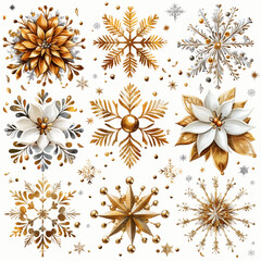 Golden Snowflake Vector Art and Christmas Decorative Elements