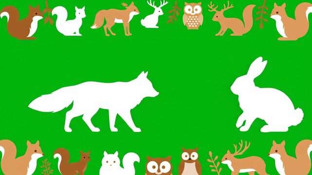 Animated Border of Forest Animals on Green Background