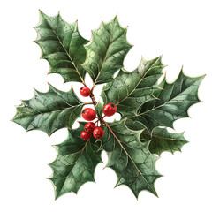 Christmas Holly Branch Vector Illustration with Red Berries for Holidays