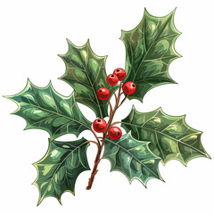 Vector illustration of a Christmas Holly sprig with red berries