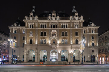 Naklejka premium Drechsler Palace at night in Budapest, Hungary