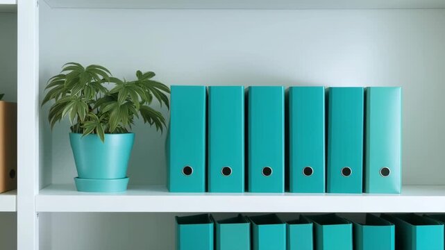 Organizing folders on a shelf in a home office during the afternoon hours