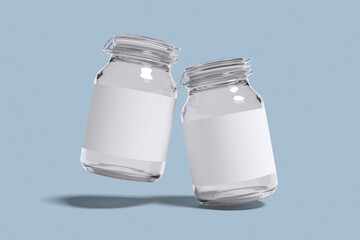 glass jar for mockup design with blue background