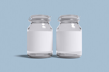 glass jar for mockup design with blue background
