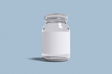 glass jar for mockup design with blue background